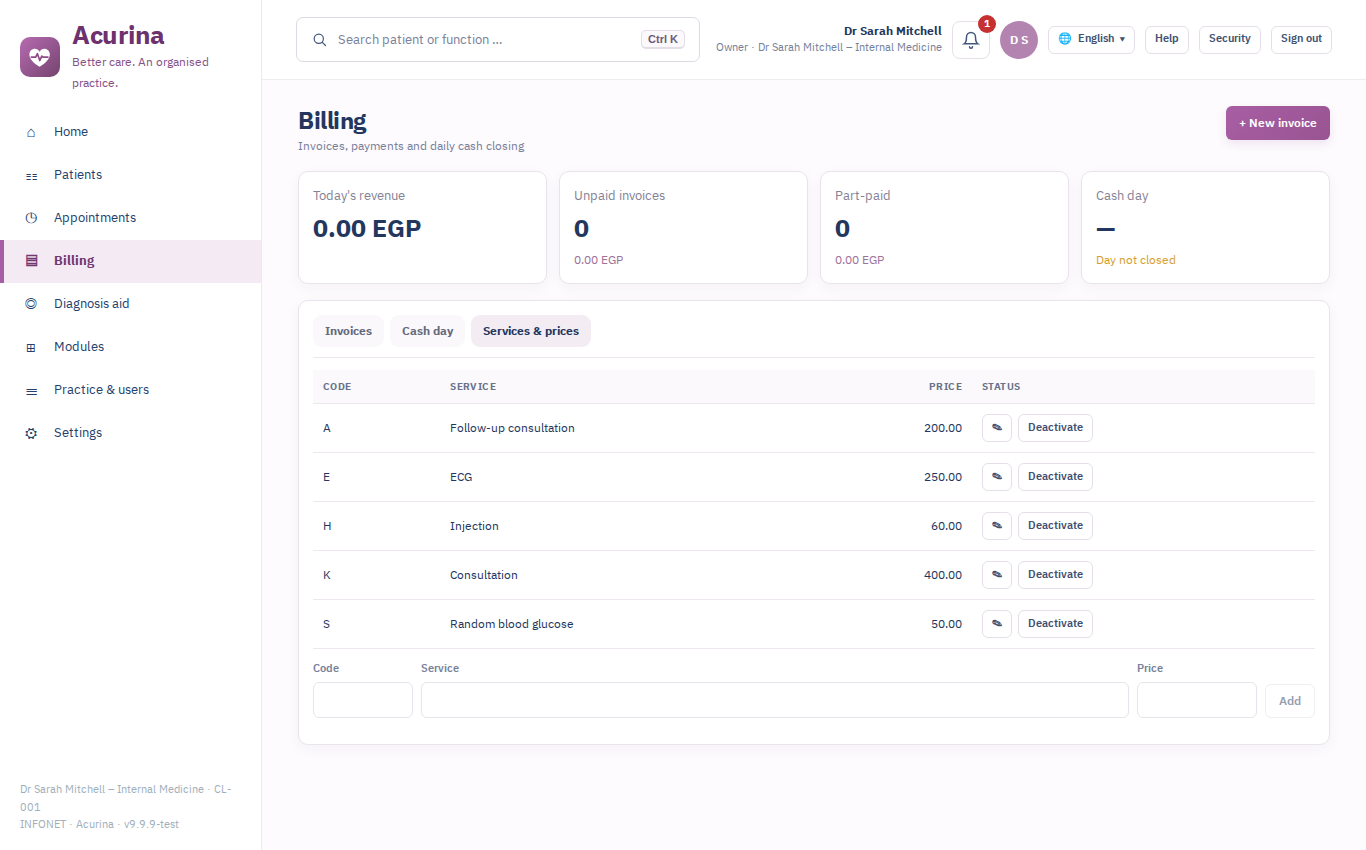 Services and prices