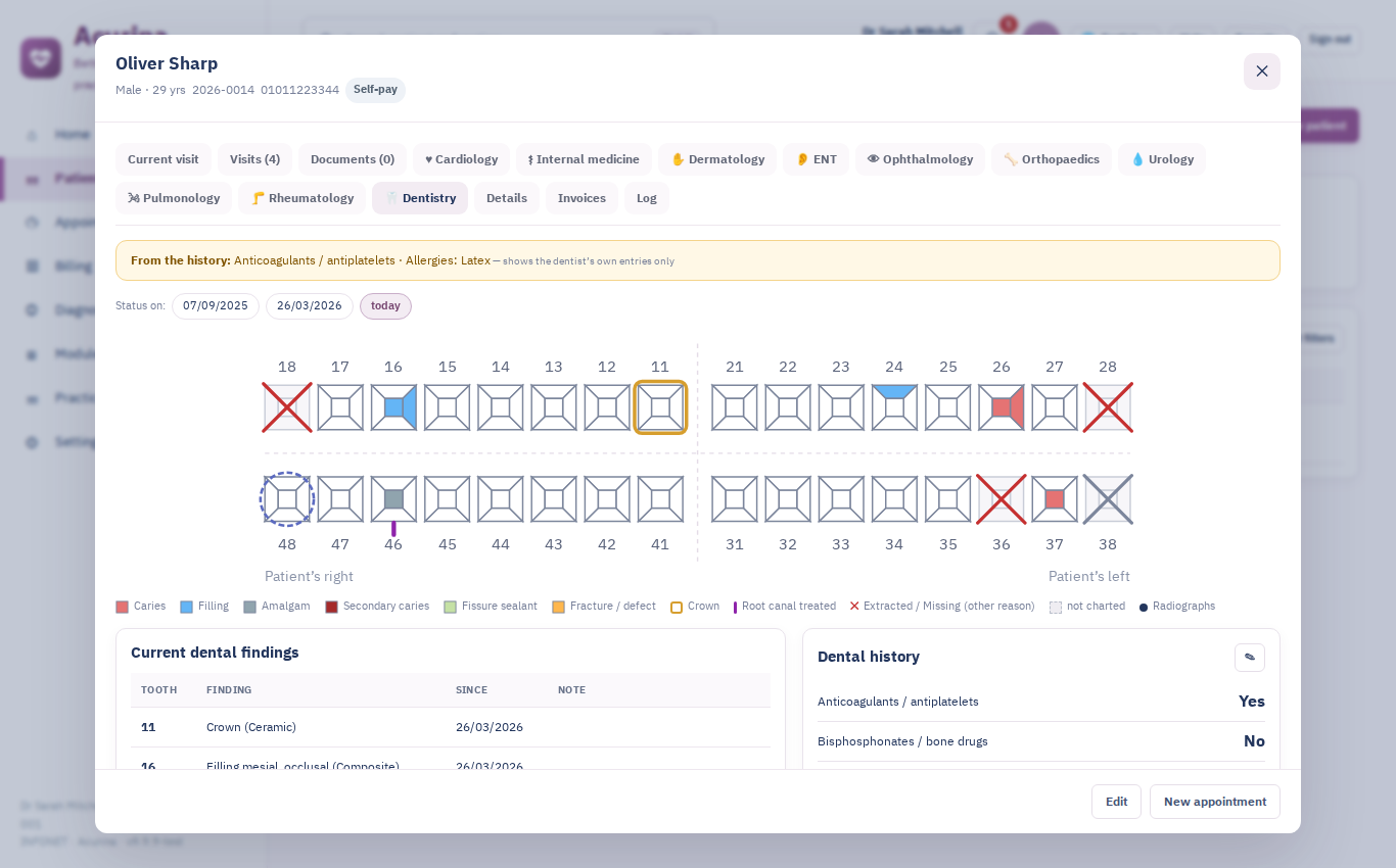 Specialty screen in the patient record