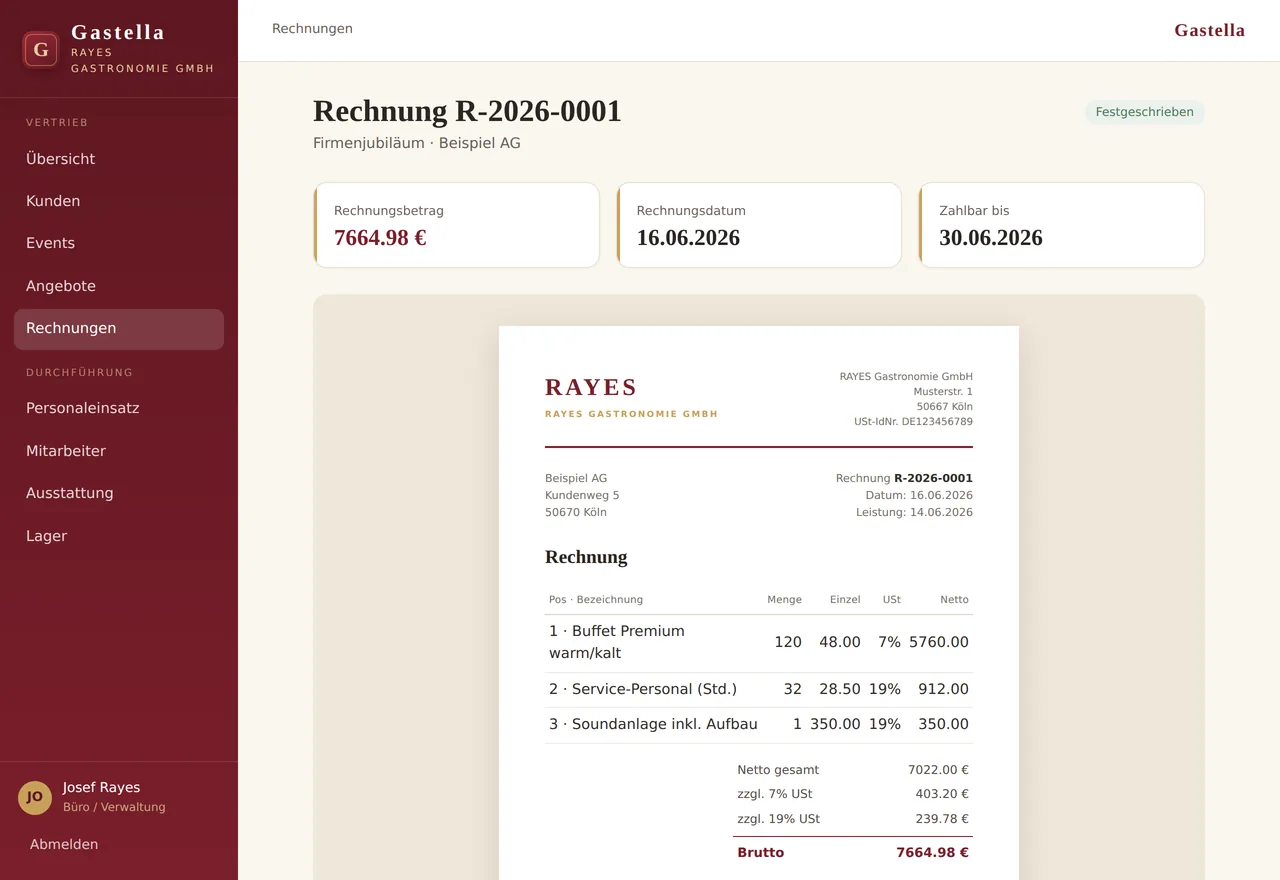 Finalised invoice with invoice amount, payment terms and a preview of the finished invoice